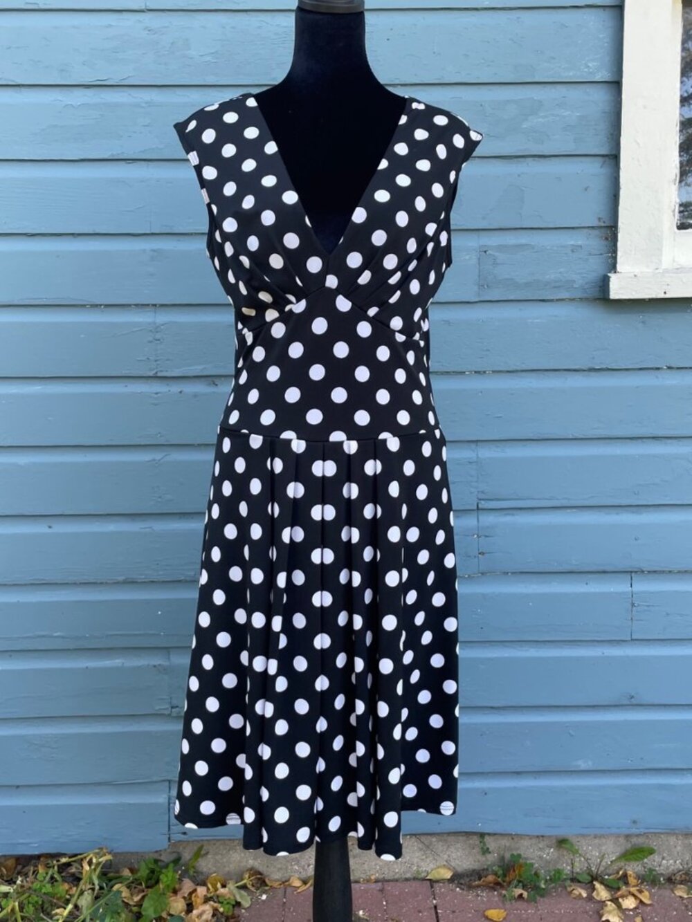 Vintage 90s City Triangles Dress Tank Stretch Basque Waist Polka Dot French L M
